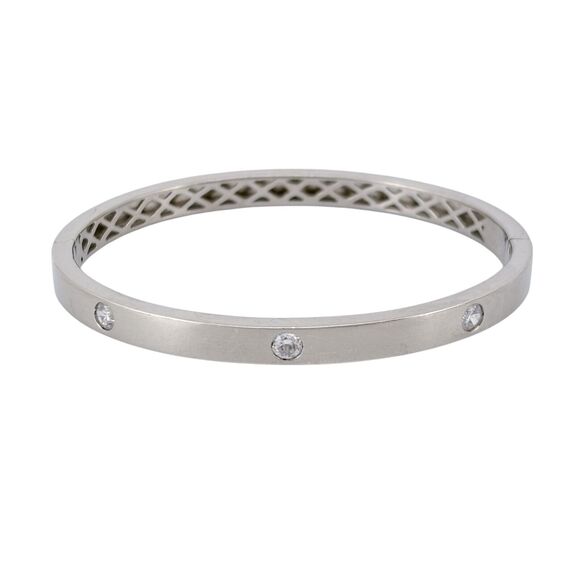 Vintage Sterling Silver 925 Bangle Bracelet with Cubic Zirconia 7.25" - Picture 2 of 9